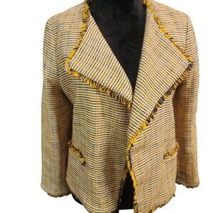 Ann Taylor Open Front Yellow Blazer Tweed Cropped Design Size 8